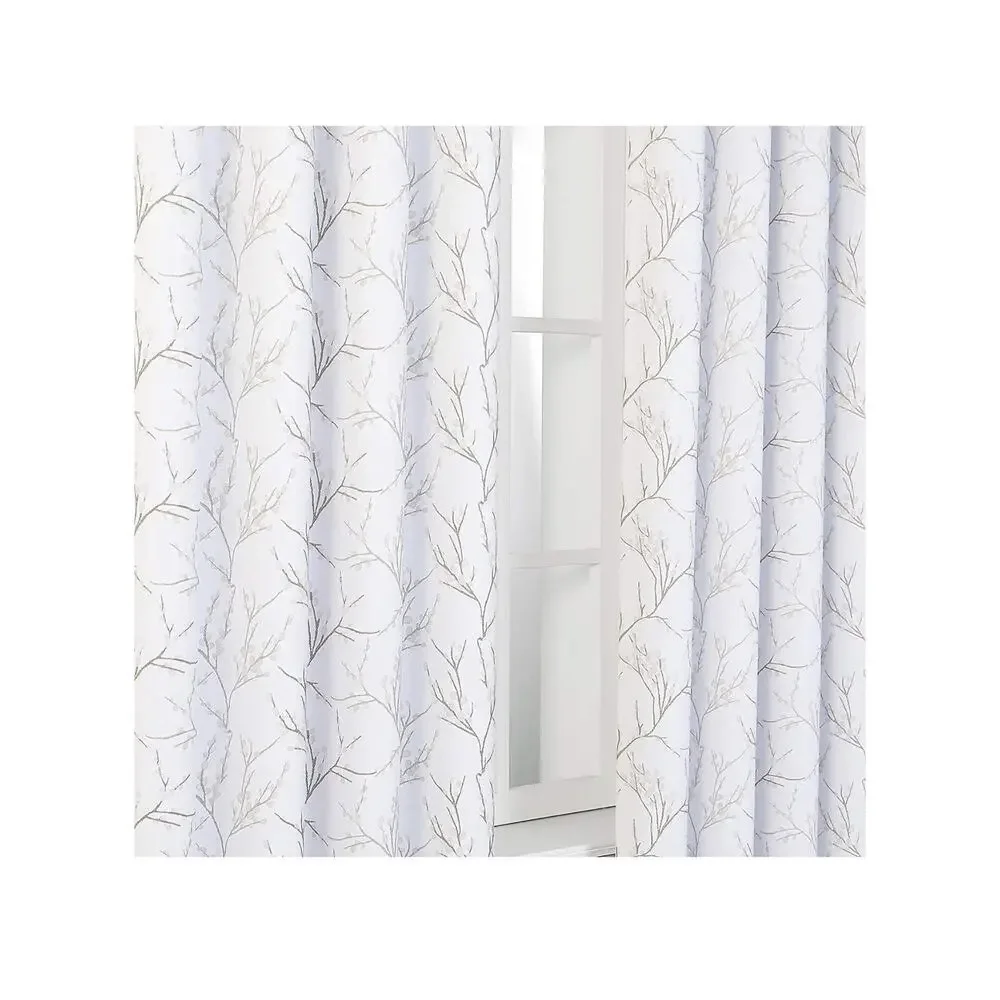 Brown‎ Branch Pattern Room Darkening White Window Curtains 63 Inch 2 Panels
